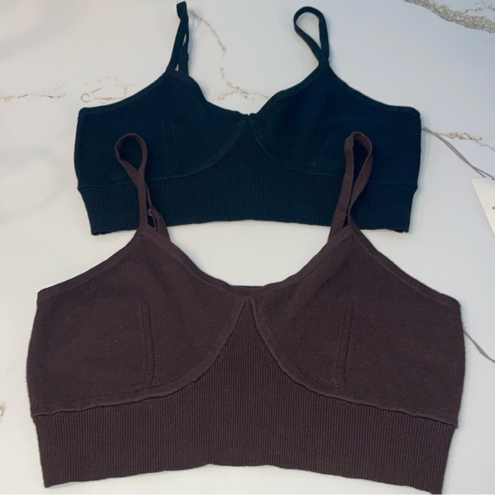 SOLD Black and Brown Ribbed Bralettes